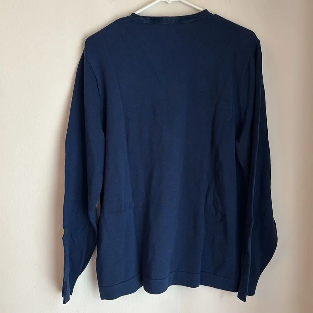 J. Crew Deep Blue Long Sleeve 100% cotton knit sweater men Classic crewneck LG